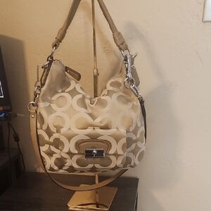 Coach Tan and Cream Shoulder Bag